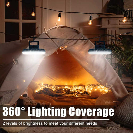 Portable Solar Fan 1200mAh Rechargeable Camping LED Lantern Light Tent