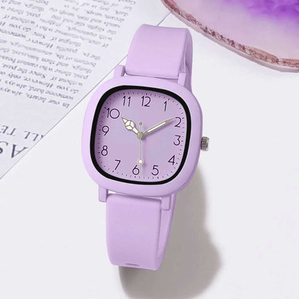 Fashion Purple Silicone Quartz Watch for Women, Stainless Steel Case