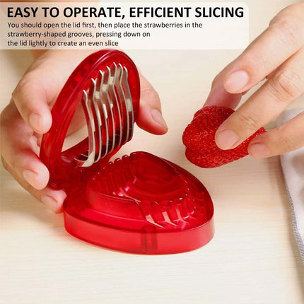 Stainless Steel Strawberry Slicer Tool with Blade, Kitchen Fruit Cutter