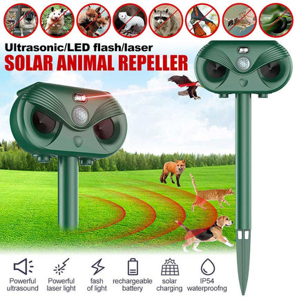 Ultrasonic Pest Repeller Solar Powered Cat Dog Fox Scarer Garden Deterrent