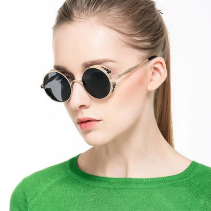 Men Women Steampunk Round Polarized Sunglasses UV400 for Driving Retro