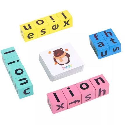 Wooden Crossword Puzzle 16 Bricks Montessori Spelling Game Educational Toy