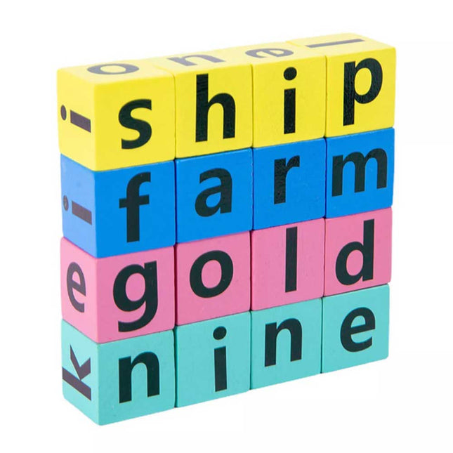 Wooden Crossword Puzzle 16 Bricks Montessori Spelling Game Educational Toy