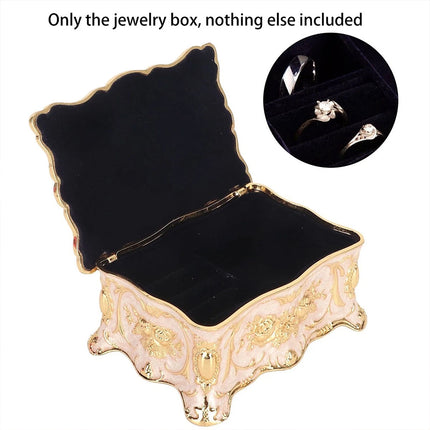 Vintage Alloy Jewellery Box, Trinket Organiser Ring Necklace Storage Case Gift