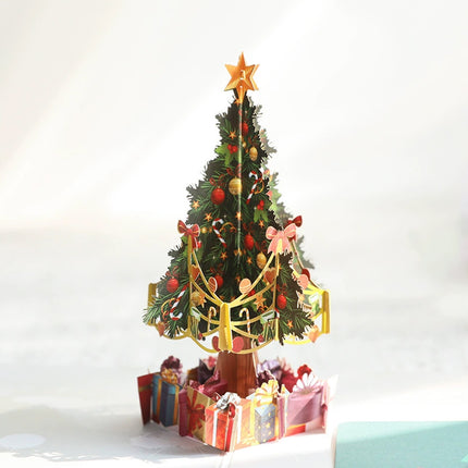 3D Pop-Up Christmas Tree Gift Greeting Card, Festive Xmas Holiday Card