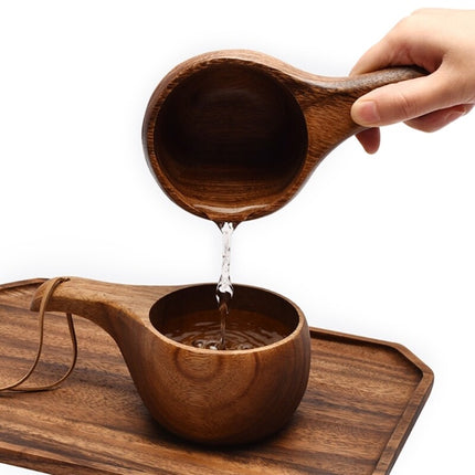 Finnish Kuksa Mug Portable Acacia Wood Handle Cowhide Rope Hook Cup