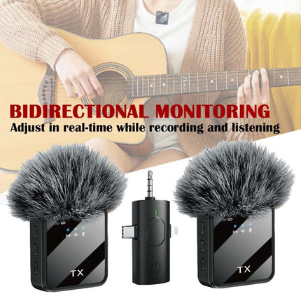 Dual Wireless Lavalier Microphone Plug Play Lapel Mic for iPhone Android