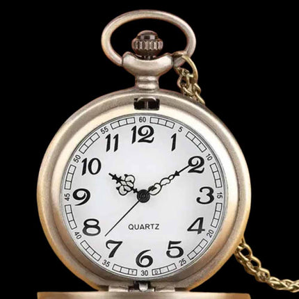 Vintage Bronze Quartz Pocket Watch with Dragon & Phoenix Chain