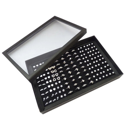 100-Slot Jewelry Ring Earring Storage Box Display Organizer Tray, No Rings