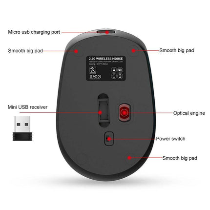 Rechargeable Silent Ergonomic 2.4G Dual Mode Bluetooth Mouse for PC