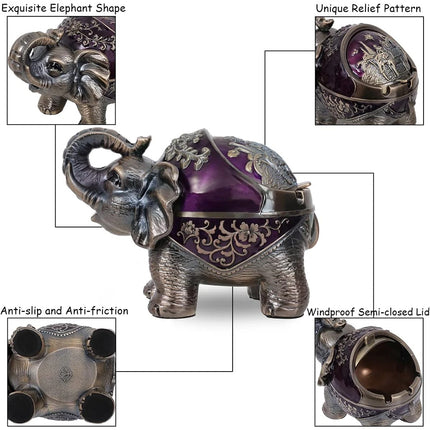 Windproof Metal Elephant Ashtray with Lid for Outdoor & Indoor Use