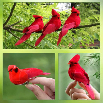 12PCS Clip-On Red Cardinal Ornaments, Feathered Realistic Home Decor