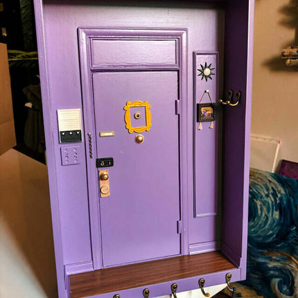 Rustic Wooden Purple Key Holder with Hooks, Entryway Shelf Wall Decor