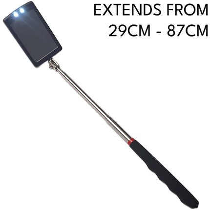 Telescopic Inspection Mirror 2 LED Light 29 87cm Extendable Rotating Grip