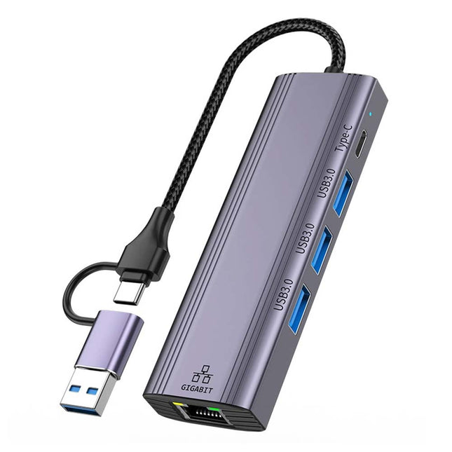 1000Mbps USB C to Ethernet Adapter: 5-in-2 Type-C Hub with USB 3.0 Ports, RJ45 Gigabit LAN Network Adapter for Laptop, Tablet