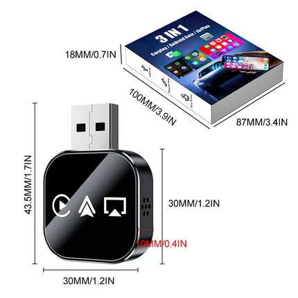 Wireless 3in1 CarPlay Android Auto Adapter USB BT5.0 for Car