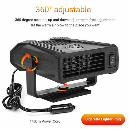 Portable 12V 150W Electric Car Heater, Cooling Fan & Defogger/Defroster