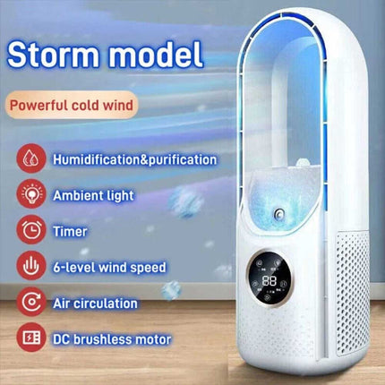 Portable Leafless Electric Fan 6 Speed Silent Timer Air Cooler Conditioner