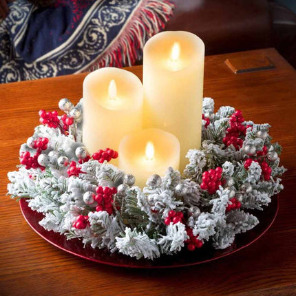 Christmas Snowy Red Berry Wreath Candle Ring Table Centrepiece 1Pc