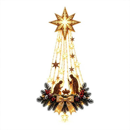 Christmas Nativity Wall Decor Holy Family Star LED Hanging Ornament