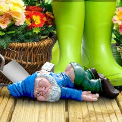 Funny Drunk Dwarf Garden Gnome Statue Rude Passed Out Patio Ornament