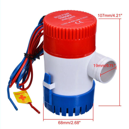 12V 1100GPH Marine Bilge Pump Electric Submersible Water Pump Boat Yacht