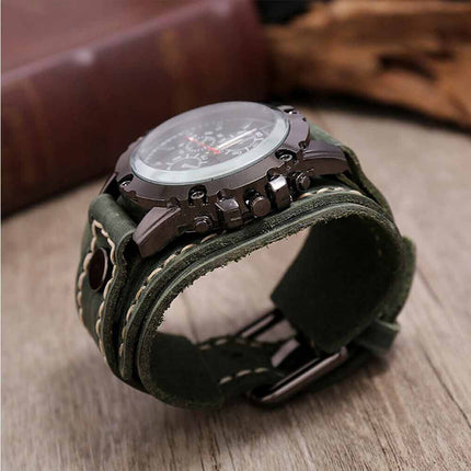 Military Retro PU Leather Strap Watch Men Punk Quartz Cuff Wristwatch