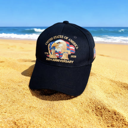 USA 250th Anniversary Baseball Cap, Statue of Liberty Eagle Adjustable Hat Black