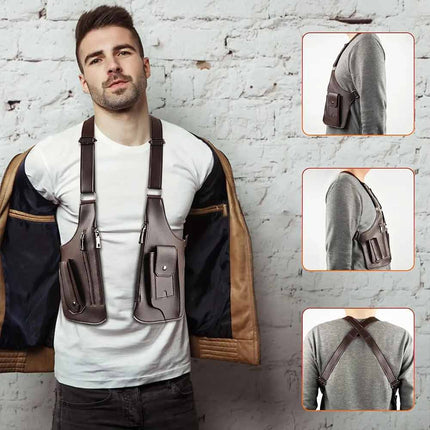 Adjustable Anti-Theft Underarm Shoulder PU Leather Wallet Holster Brown