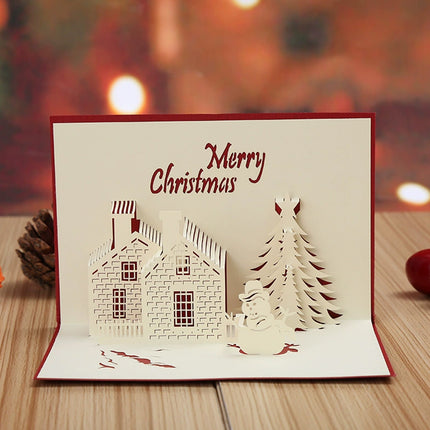Festive 3D Pop-Up Christmas Card – Snowy Cottage Holiday Greeting Card