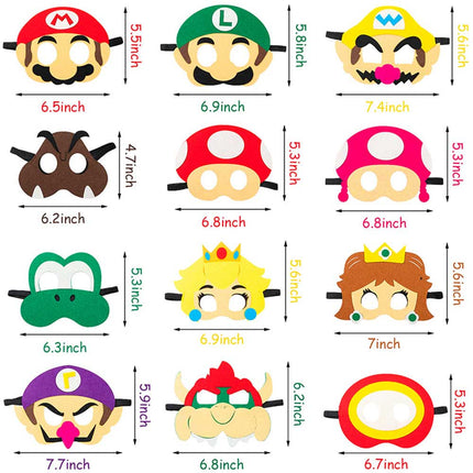12 Pack Mario Felt Mask Set – Party Supplies, Favors, Decoration, Gift