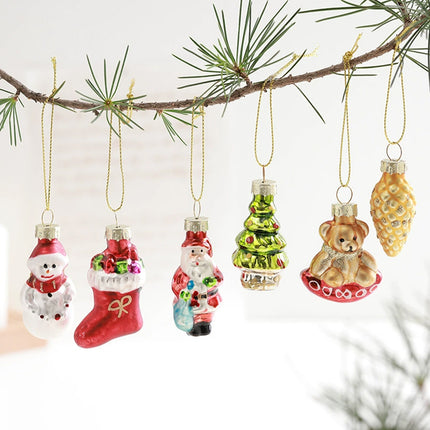 Retro Glass Christmas Tree Hanging Decorations Set of 6 Nostalgic
