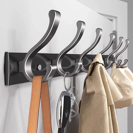 6 Hook Aluminum Wall Mount Hanger Coat Clothes Key Holder Door Rack