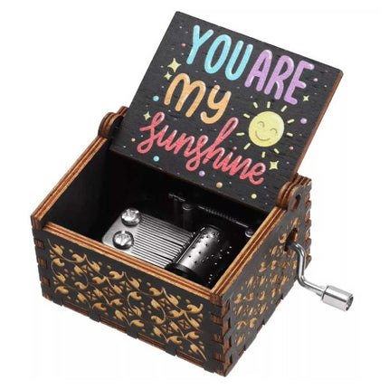 Hand Cranked You Are My Sunshine Music Box Black Engraved Gift