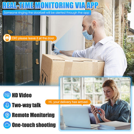 Wireless Smart Doorbell with WiFi Tuya Security Camera Phone Ring Alert