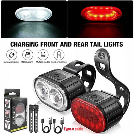 2PCS Super Bright Bicycle LED Light Set Front Rear Waterproof Bike Lamp