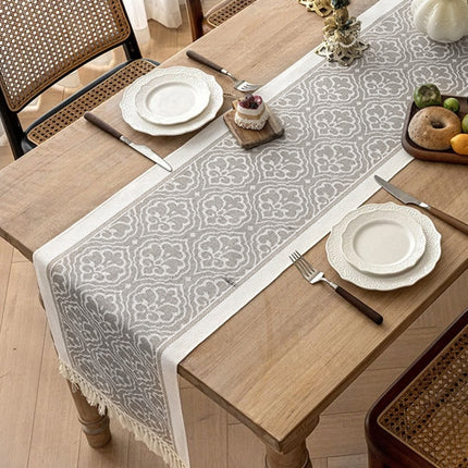 Elegant Jacquard Tassel Table Runner for Dining Table Counter Decor