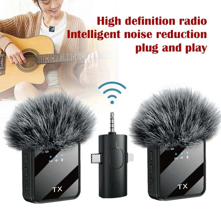 Dual Wireless Lavalier Microphone Plug Play Lapel Mic for iPhone Android