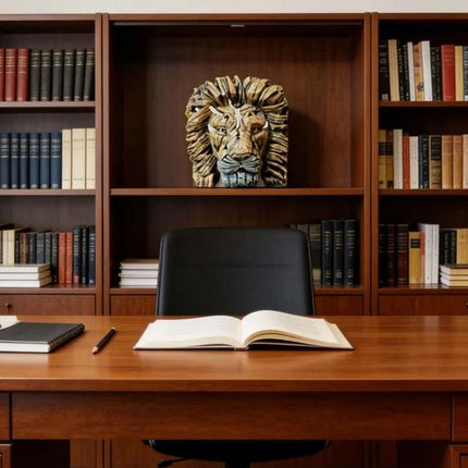 Resin Lion Head Sculpture, Contemporary Home Decor Table Display Gift