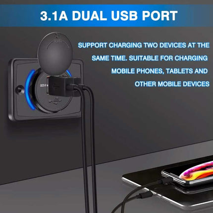 Dual QC3.0 USB Car Fast Charger 3.1A 12/24V Socket Outlet for Caravan RV