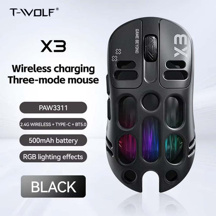 TWOLF X3 RGB Gaming Mouse: PixArt PAW3311 Sensor, 12000 DPI, 500mAh Battery, Dual Mode 2.4G Wireless/Wired for PC Gamer