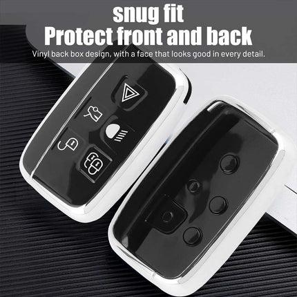 For Land Rover Range Rover Sport Evoque Jaguar Key Fob Cover, Protective Silicone/Leather Shell Case with Keyring