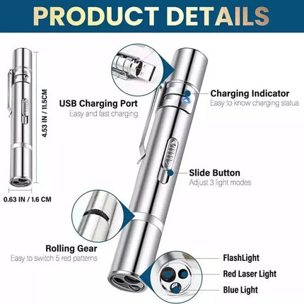 7 in 1 USB Rechargeable Laser Pointer UV Multi Beam Cat Dog Pet Toy
