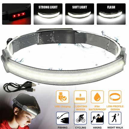 COB LED Headlamp with USB Rechargeable Head Band Lamp