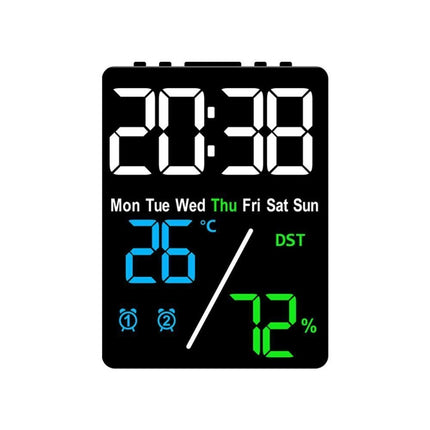 3 Color LED Digital Wall Clock Time Temperature Humidity Display