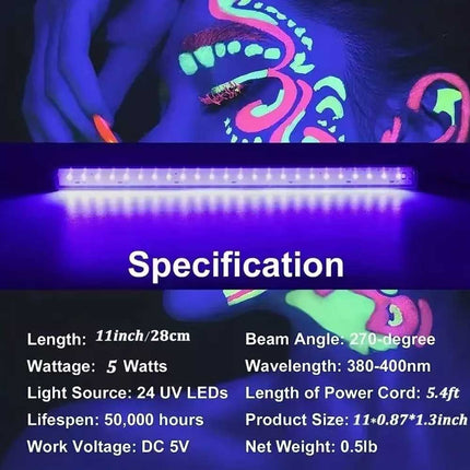 24LED USB UV Ultraviolet Strip Light Bar - Club Party Blacklight Lamp