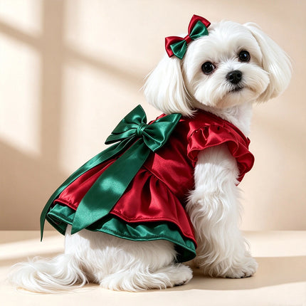 Christmas Santa Dog Dress Costume, Festive Puppy Outfit Red Green for 2-3kg