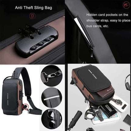 Men's Anti-Theft Lock Crossbody Shoulder Sling Bag Chest Bag USB Port
