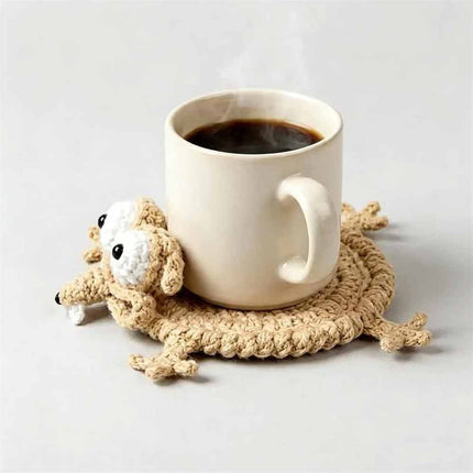 Handmade Crochet 3D Animal Coaster, Cute Knitted Mug Rug Round Drink Mat