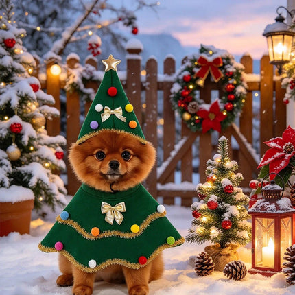 Christmas Tree Pet Cape Shawl, Festive Dog & Cat Costume Outfit for Puppy